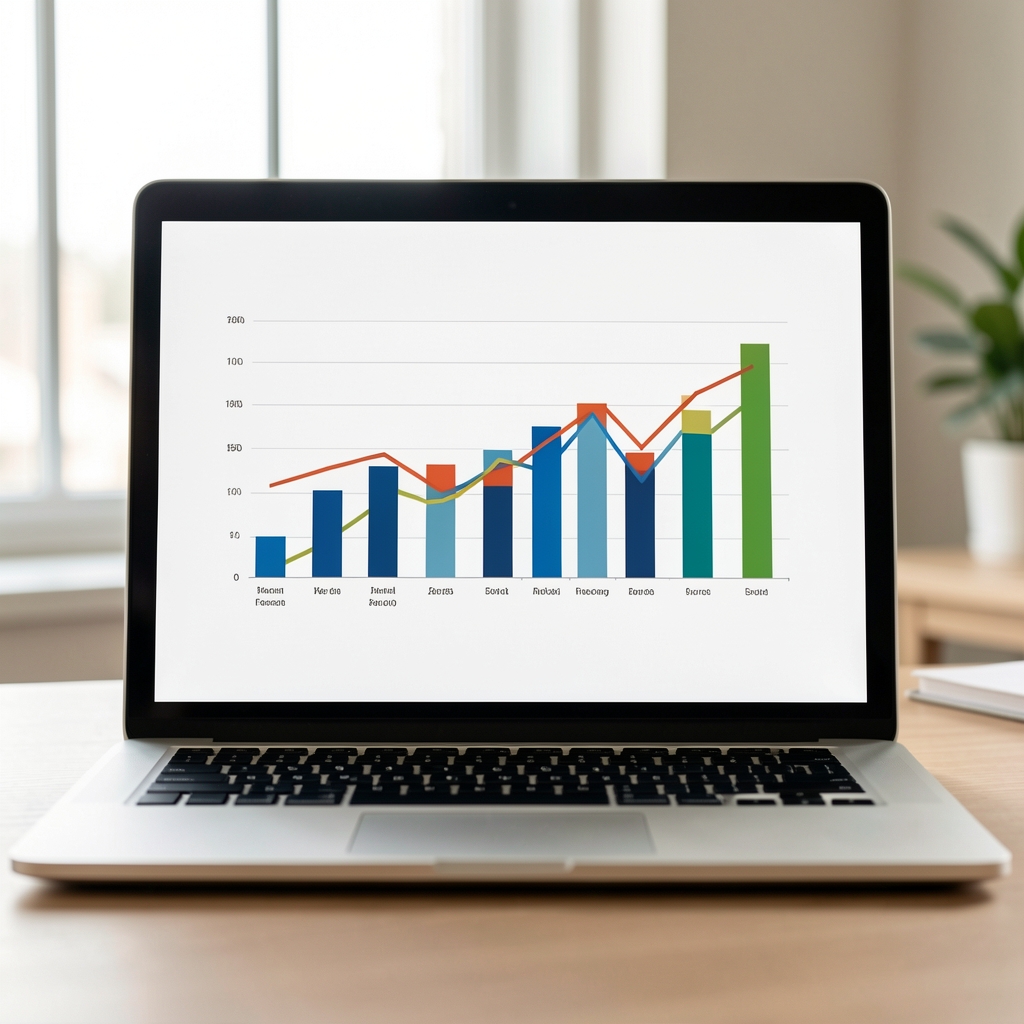 Gráficos de barras y líneas mostrando el análisis de estados financieros en una pantalla de computadora